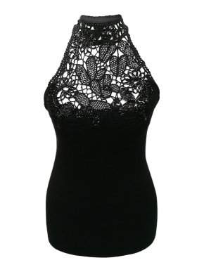 Ralph Lauren Blue Label Silk & Cashmere Beaded Halterneck Top