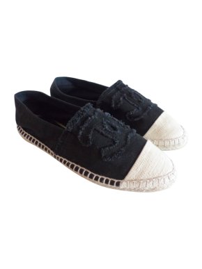 Chanel Black & White Canvas CC Espadrilles