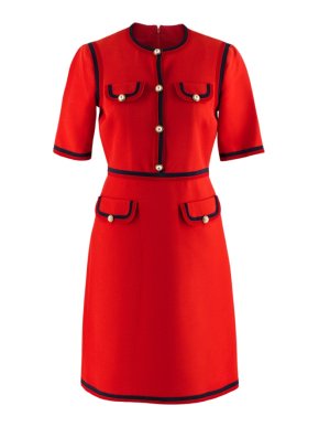 Gucci Red Wool & Silk Blend Web Trim GG Dress