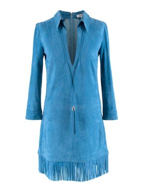 Jitrois Blue Fringed Suede Pendant Dress