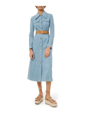 Michael Kors Collection Blue Suede Trench Coat Dress