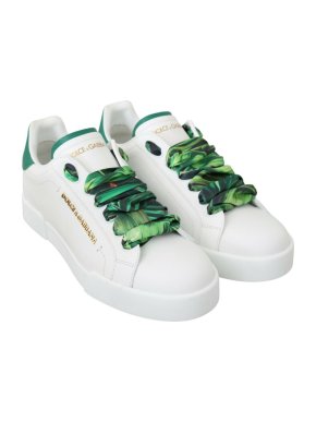Dolce & Gabbana White Sneakers with Banana Leaf Print Laces