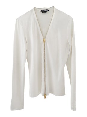 Tom Ford White Zip-Front Long Sleeve Top