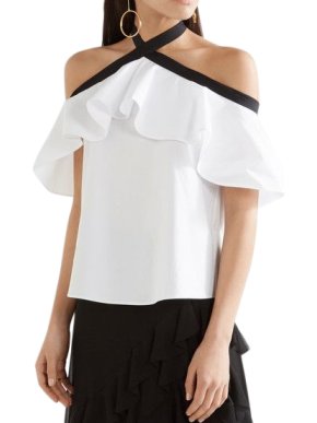 Alice + Olivia Alyssa ruffled cotton-poplin halterneck top