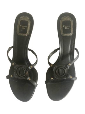 Dior Black Leather Logo Mules