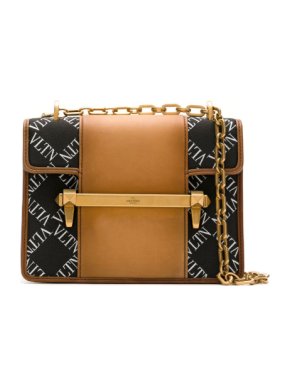 Valentino Logo Canvas & Antique Leather Shoulder Bag