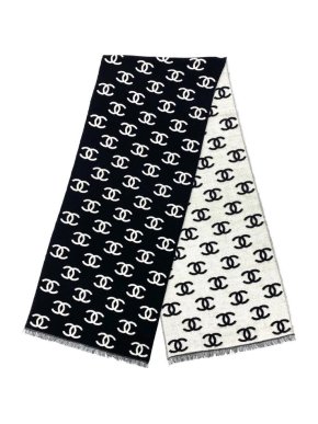 Chanel Black & White Wool & Cashmere Scarf