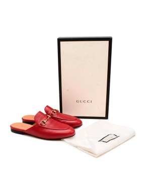 Gucci Red Leather Princetown Mules