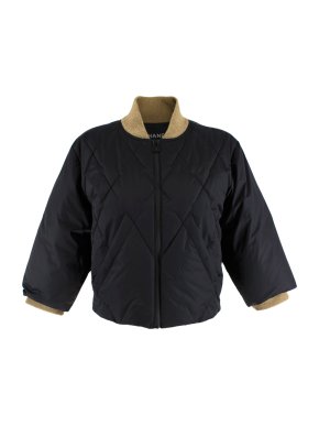 Chanel Black & Gold Nylon Quilted Down Cropped Jacket