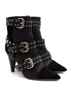 Isabel Marant Black Leather & Suede Rolling Buckle Ankle Boots