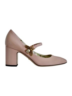 Gucci Pink Block Heel Patent Bee Mary-Janes