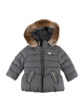 Tartine et Chocolat Grey Padded Rabbit Fur Trim Coat
