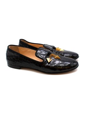 Giuseppe Zanotti Black Patent Embossed Arrow Loafers