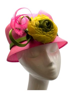 Philip Treacy Pink/Green Natural Fibre Floral Embellished Hat