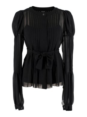 Chanel Black Sheer Pleated Blouse & Cami Top
