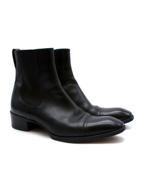 Tom Ford Black Gianni Leather Cap Toe Chelsea Boot