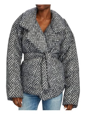 Norma Kamali Grey & Black Herringbone Sleeping Bag Coat