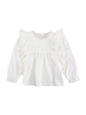Tartine et Chocolat White Cotton Ruffle Lace Blouse