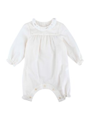 Marie Chantal Ivory Cotton/Wool Romper w/ Embroidered Collar