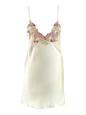 La Perla Green Silk Slip Dress w/ Embroidered Tulle