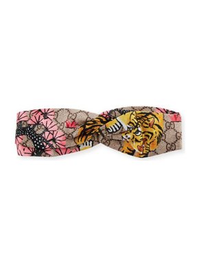 Gucci Monogram Tiger Print Silk Knotted Headband