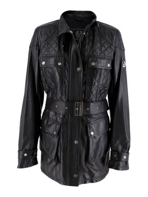 Belstaff Black Leather Quilted Belted Jacket