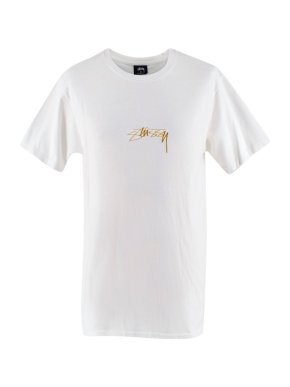 Stussy White Cotton Gold Embroidered Short Sleeve T-Shirt