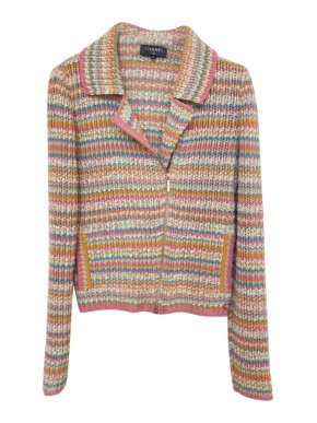 Chanel Striped Pastel Runway Zip Jacket