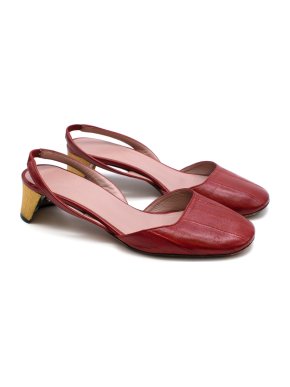 Gucci Red Arielle Embellished Leather Slingback Pumps