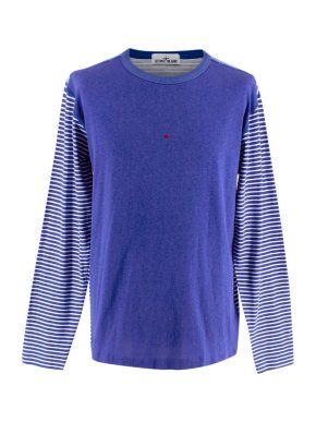 Stone Island Blue Cotton Stripe Marina Long Sleeve Top