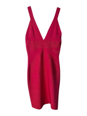 Herve Leger Pink V-Neck Fitted Bandage Dress