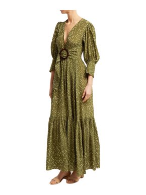 Adriana Degreas Green Polka Dot Silk Mille Punti Maxi Dress