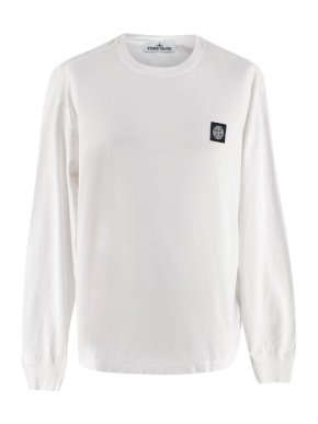 Stone Island White Cotton Logo-Patch Long Sleeve T-Shirt