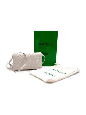 Bottega Veneta White Leather Intrecciato Flap Crossbody Bag