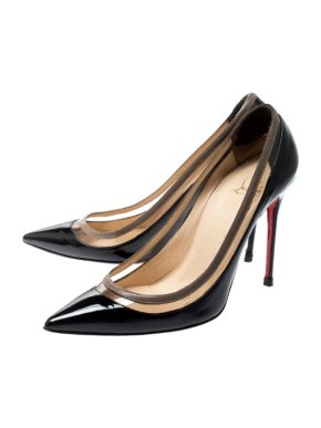 Christian Louboutin Black Patent Leather and PVC Paulina Pumps