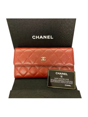 Chanel Red Caviar Calfskin Classic Long Wallet