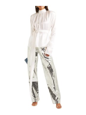Materiel Tibilisi White Silk High Neck Gathered Blouse