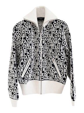 Chanel Iconic 2019 Logo Embroidered Wool Knit Jacket