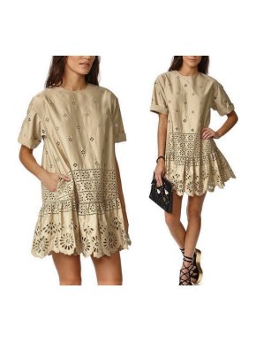 Sea New York Beige cotton floral eyelet mini dress