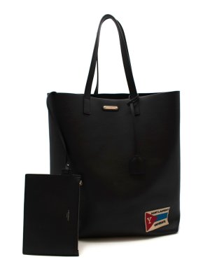 Saint Laurent Black Leather University Patch Tote Bag