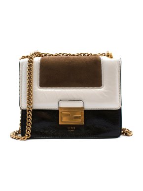 Fendi Black, Brown & White Leather & Suede Small Shoulder Bag