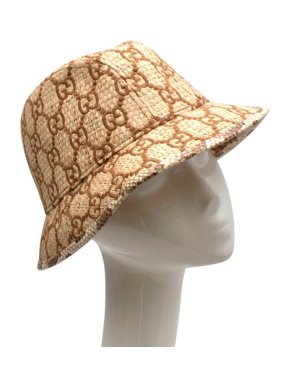 Gucci GG Supreme Snakeskin Trimmed Raffia Fedora