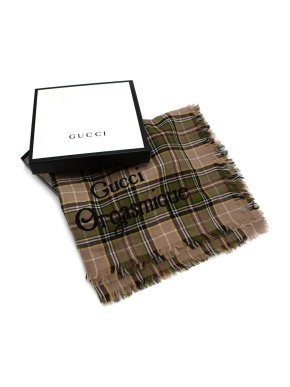 Gucci Green Checkered Wool Gucci Orgasmique Shawl 140