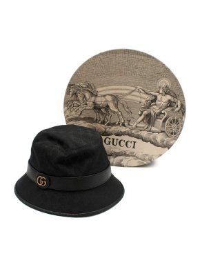 Gucci Leather-Trimmed Monogrammed Canvas Bucket Hat