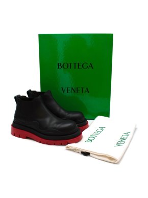 Bottega Veneta Black & Red Leather Tire Boots