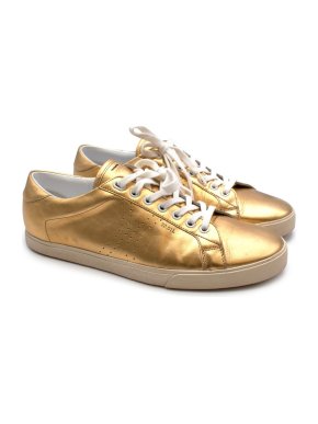 Celine Gold Leather Low-Top Triomphe Sneakers