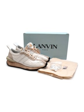 Lanvin White Beige Leather & Nylon Bumper Trainers