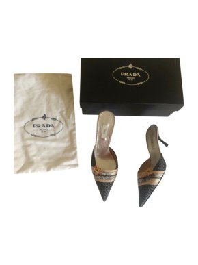 Prada Printed Floral Applique Mules