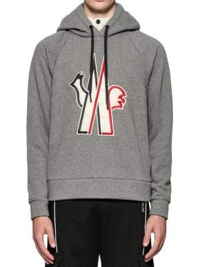 Moncler Grey Cotton Blend Logo Hooded Sweatshirt