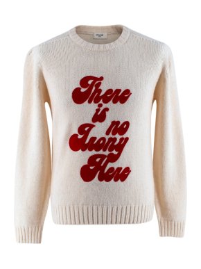 Celine Ivory Knitted Wool Sweatshirt with Red Velvet Print